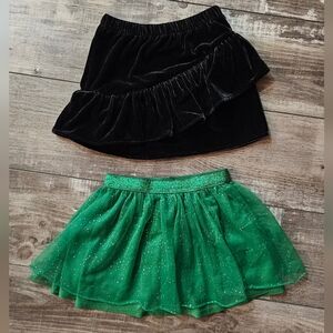 Holiday Time Black Velvet Ruffle and Green Glitter Girls Skirts Size 4T